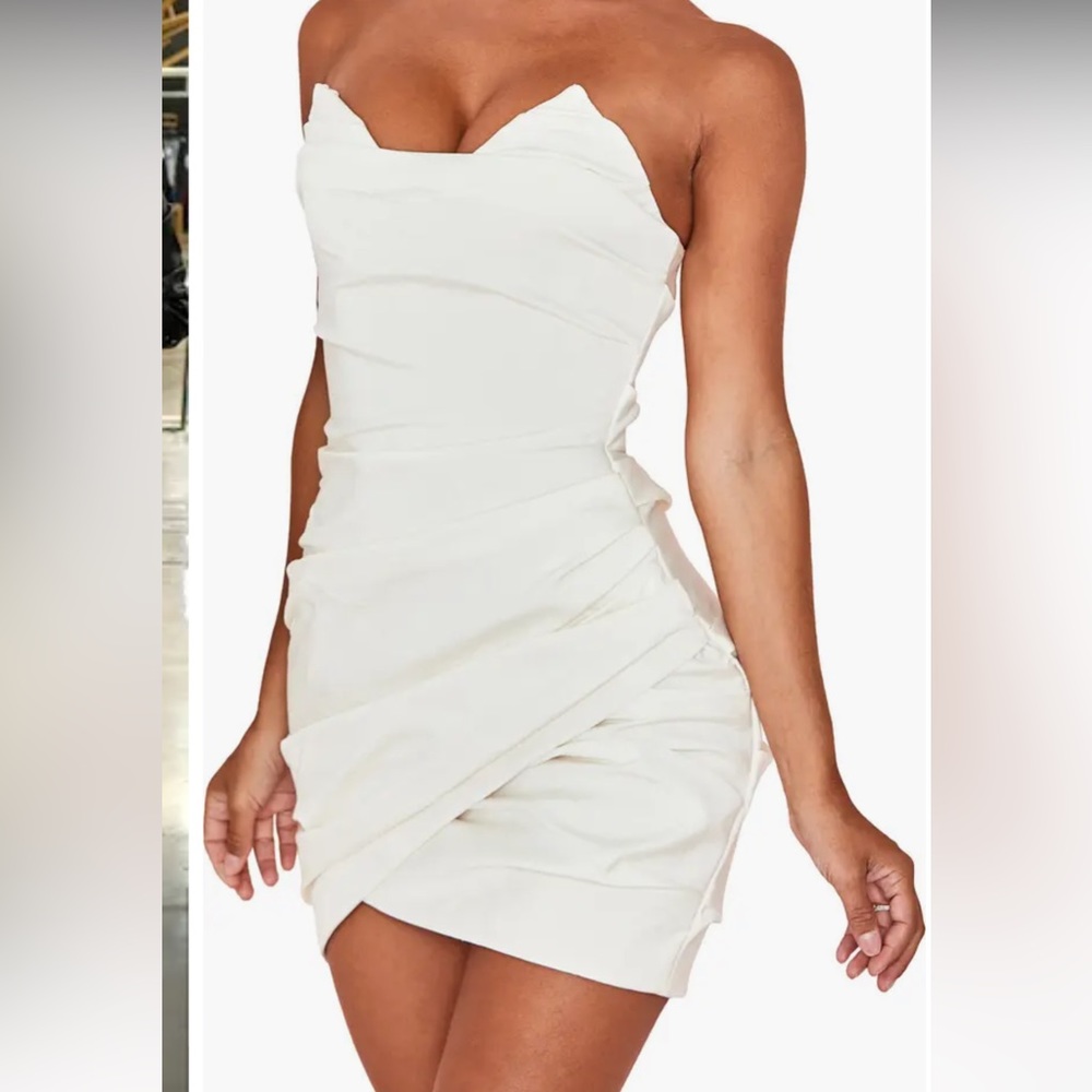 House of CB Emanuela Draped Ruched Satin Minidress, medium (size 6/8)